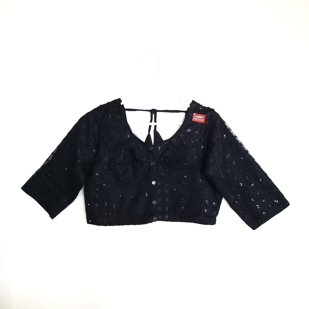 NWOT Black Sequined Indian Blouse Crop Top